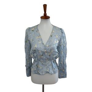 Zara Puff Sleeve Blouse Long Sleeve Floral Blouse Size Medium